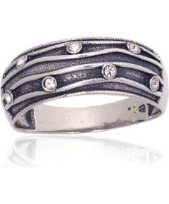 Серебряное кольцо #2101835(POx-Bk)_CZ, Серебро 925°, оксид (покрытие), Цирконы, Размер: 17.5, 2.7 гр.