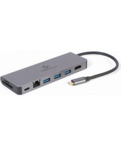 Gembird USB Type-C 5in1 multi-port adapter (Hub + HDMI + PD + card reader + LAN) Dokastacija