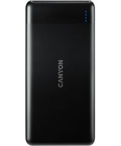 CANYON PB-107, Power bank 10000mAh Li-poly battery, Input Micro/PD 18W(Max), Output PD/QC3.0 18W(Max), quick charging cable 0.3m, 144*68*16mm, 0.25kg, Black