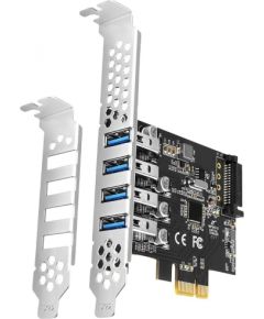 Axagon PCI-Express card with four external USB 3.2 Gen1 ports with dual power. Renesas chipset. Standard & Low profile.