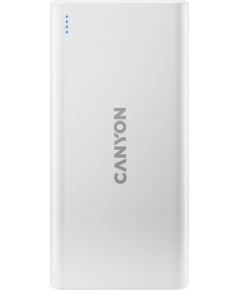 CANYON PB-106, Power bank 10000mAh Li-poly battery, Input 5V/2A, Output 5V/2.1A(Max), USB cable length 0.3m, 140*68*16mm, 0.24Kg, White