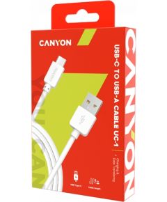 CANYON UC-1, Type C USB Standard cable, cable length 1m, White, 15*8.2*1000mm, 0.018kg