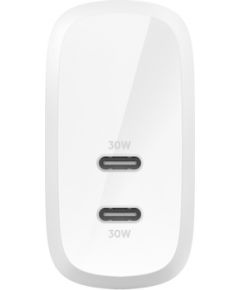 BELKIN WALL CHARGER 30W DUAL USB-C, PD 60W, WHT