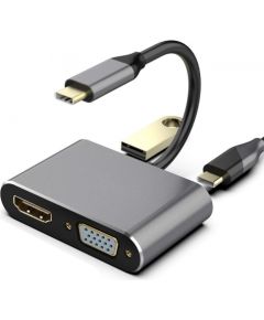 RoGer USB-C Multimediju adapteris HDMI 4K@30Hz / VGA 1080p / USB 3.0 / USB-C PD / Peleks