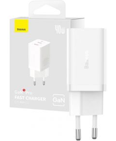 Wall Charger Baseus GaN5 40W, 2x USB C (White)