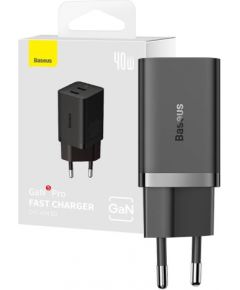 Wall Charger Baseus GaN5 40W, 2x USB C (Black)