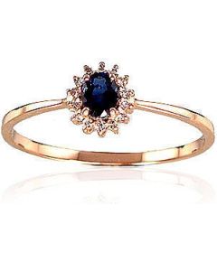 Золотое кольцо #1100100(Au-R+PRh-W)_DI+SA, Красное Золото 585°, родий (покрытие), Бриллианты (0,036Ct), Сапфир (0,26Ct), Размер: 16.5, 0.88 гр.