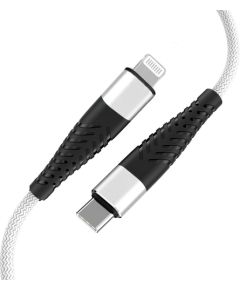 Fusion Fishbone USB-C savienojuma ar zibspuldzi kabelis 30W | 3A | 1,5 m, balts