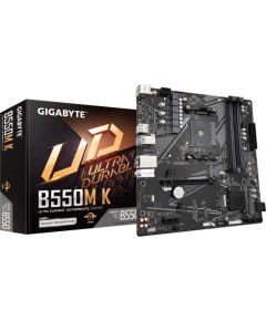 Gigabyte B550M K 1.0 M/B Processor family AMD, Processor socket AM4, DDR4 DIMM, Memory slots 4, Supported hard disk drive interfaces 	SATA, M.2, Number of SATA connectors 4, Chipset AMD B550, Micro ATX