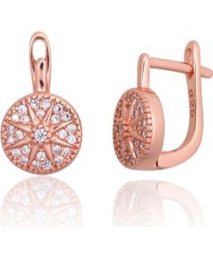 Sudraba auskari ar 'angļu' slēdzēju #2203763(PAu-R)_CZ, Sudrabs 925°, sarkanais zelts (pārklājums), Cirkoni, 2.8 gr. Ar "angļu" slēdzēju