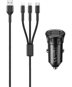 Car charger 2x USB, Remax RCC236, 2.4A (black) + 3 in 1 cable