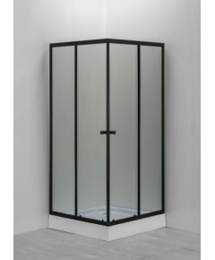Dušas stūris GOTLAND Eko Black 800*800*195cm, zems paliktnis 13 cm, melnais profils, matēti stikli
