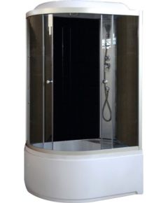 Slēgtā dušas kabīne GOTLAND TIARA 80x120x215cm, dziļais  paliktnis, hromēts profils, priekšējie stikli pelekie, aizmugure melna, labā