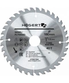 Griešanas disks Hogert HT6D784; 190x30 mm; Z40