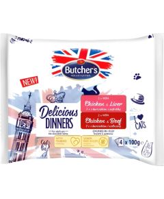 BUTCHER'S Delicious Dinners Chicken with liver, Chicken with beef   - wet cat food - 4 x 100g