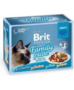 BRIT Premium Cat Pouch Gravy Fillet Family Plate - wet cat food - 12 x 85g