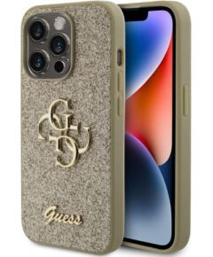 Guess iPhone 15 Pro Fixed Glitter 4G Metal Logo Case Apple Gold