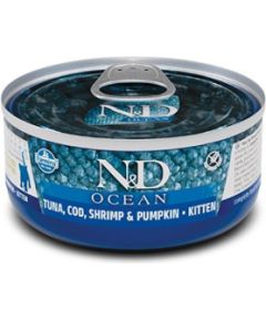 FARMINA N&D CAT OCEAN TUNA,COD,SHRIMP&PUMPKIN KITTEN 70g