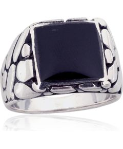 Серебряное кольцо #2101864(POx-Bk)_ON, Серебро 925°, оксид (покрытие), Оникс, Размер: 20.5, 13.5 гр.