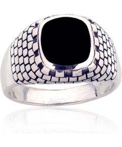 Серебряное кольцо #2101863(POx-Bk)_ON, Серебро 925°, оксид (покрытие), Оникс, Размер: 21, 9.6 гр.