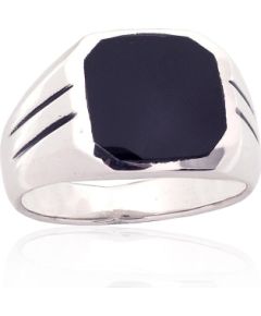 Серебряное кольцо #2101861(POx-Bk)_ON, Серебро 925°, оксид (покрытие), Оникс, Размер: 21, 11.5 гр.