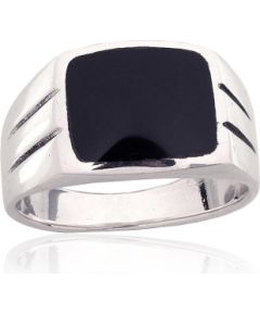 Серебряное кольцо #2101860(POx-Bk)_ON, Серебро 925°, оксид (покрытие), Оникс, Размер: 20, 7.9 гр.
