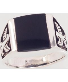 Серебряное кольцо #2101587(POx-Bk)_ON, Серебро 925°, оксид (покрытие), Оникс, Размер: 20, 9 гр.