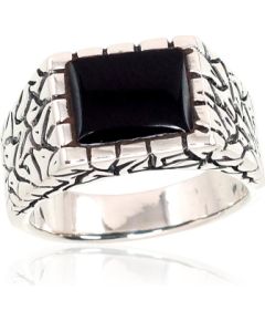 Серебряное кольцо #2101366(POx-Bk)_ON, Серебро 925°, оксид (покрытие), Оникс, Размер: 19.5, 9.9 гр.