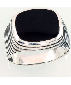 Серебряное кольцо #2101358(POx-Bk)_ON, Серебро 925°, оксид (покрытие), Оникс, Размер: 21, 10 гр.