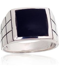 Серебряное кольцо #2100262(POx-Bk)_ON, Серебро 925°, оксид (покрытие), Оникс, Размер: 20.5, 10.9 гр.