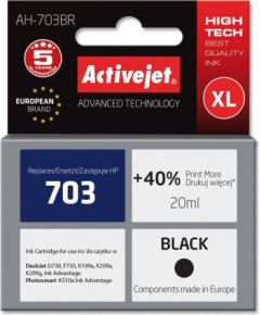 Activejet Ink Cartridge AH-703BR for HP Printer, Compatible with HP 703 CD887AE;  Premium;  20 ml;  black. Prints 40% more.