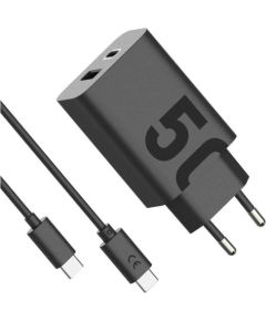 Motorola Charger TurboPower 50W Duo USB-C + USB-A  w/ USB-C cable, Black