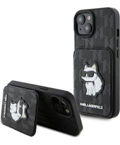 Karl Lagerfeld Saffiano Cardslots and Stand Monogram Choupette Back Case Aizsargapvalks Priekš Apple iPhone 15