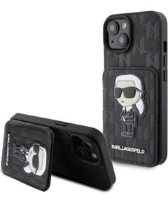 Karl Lagerfeld Saffiano Cardslots and Stand Monogram Ikonik Back Case Aizsargapvalks Priekš Apple iPhone 15