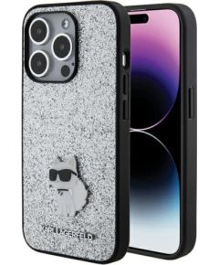 Karl Lagerfeld Fixed Glitter Choupette Logo Metal Pin Aizsargapvalks Priekš Apple iPhone 15 Pro