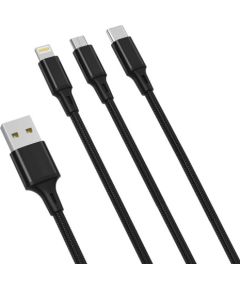 3in1 Cable XO USB-C / Lightning / Micro 2.4A, 1,2m (Black)