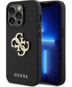 Guess Leather Perforated 4G Glitter Logo Back Case Aizsargapvalks Priekš Apple iPhone 15 Pro