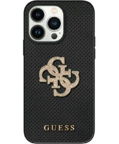 Guess Leather Perforated 4G Glitter Logo Back Case Aizsargapvalks Priekš Apple iPhone 15