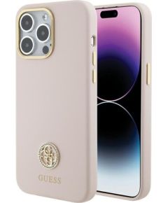 Guess Silicone Logo Strass 4G Back Case Aizsargapvalks Priekš Apple iPhone 15 Pro Max