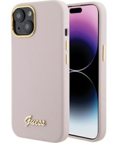 Guess Silicone Script Metal Logo & Frame Back Case Aizsargapvalks Priekš Apple iPhone 15