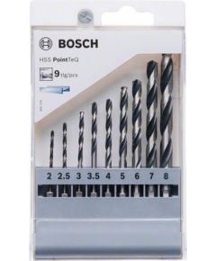 Metāla urbju komplekts Bosch HSS PointTeQ; 2-8 mm; 9 gab.