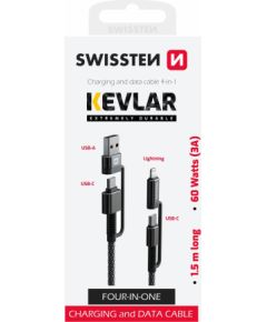 Swissten Kevlar Провод 4in1 / 3A / 1.5m