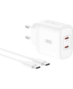 XO CE08 PD Tīkla Lādētājs 50W 2x USB-C + USB-C Vads