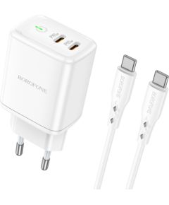 OEM Borofone Wall charger BN9 Reacher - 2xType C - QC 3.0 PD 35W with Type C to Type C cable white