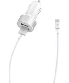 Devia Smart Series Dual USB Car Charger Suit with Lightning Cable (MFi)(2.4A,2USB) white