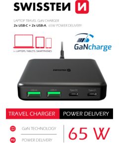 Swissten Desktop GaN Charger Адаптер 2x USB-C /  2x USB / 65W