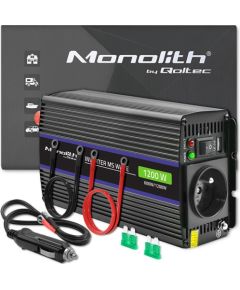 Qoltec 51925 Monolith voltage converter 1200 MS Wave |12V to 230V | 600/1200W | USB