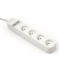 Gembird Smart power strip with USB charger, 4 French sockets, white