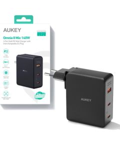 Wall charger AUKEY PA-B7O Omnia II GaN 2xUSB-C 1xUSB-A PD 3.1 PPS 140W EU/US/UK