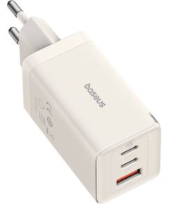 Wall charger Baseus GaN5 2x USB-C + USB, 65W + cable 1m (white) Telefonu lādētāji 220v